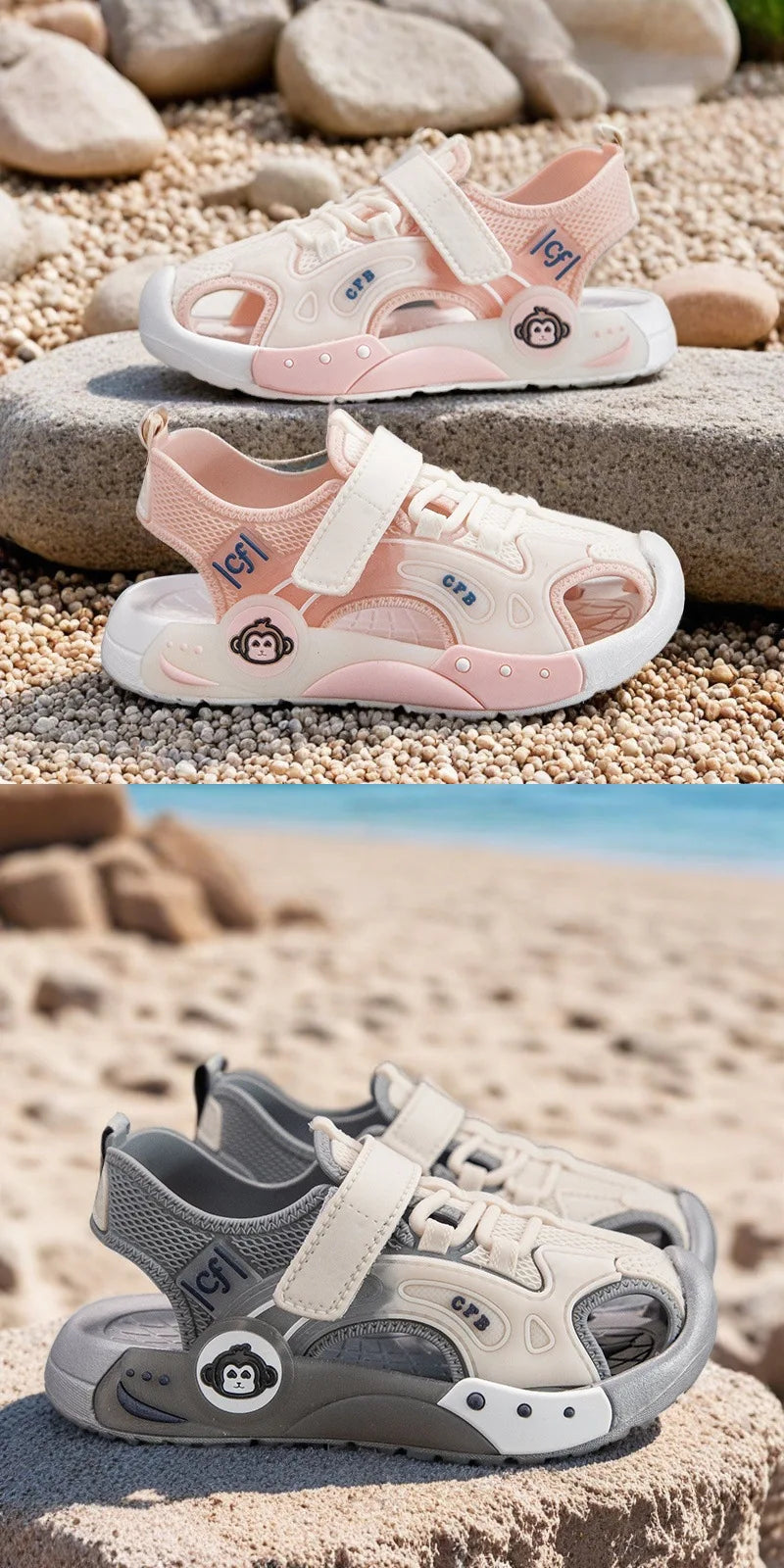 New summer sports toe sandals with anti slip soft bottom for boys, small, medium, and large children, and casual beach sandals f
