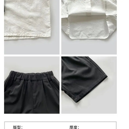 Teens Boys Summer Set Children's Wear Thin 2025 New Handsome British Style Boy White Cotton Short Sleeved Shirt+Black Shorts+Tie
