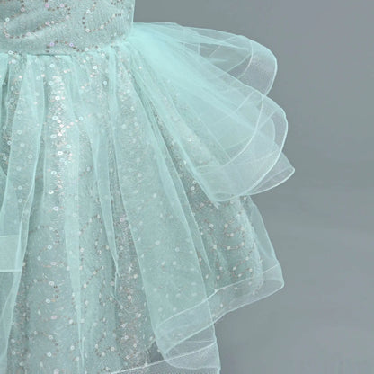 New Girl's Wedding Evening Dress Petal Sequin Mesh Sleeveless Dress Birthday Party School Graduation Party Dress