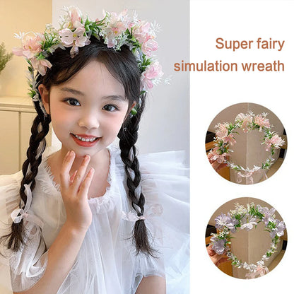 Boho Women's Flower Crown Forest Elf Fairy Floral Hair Hoop Handmade Simulation Ribbon Flower Headband Exquisite Hair Accessory