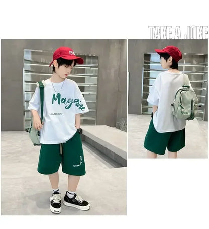 Korean Thin Sports Summer Two-Piece Set Boys Summer Set New Children's Summer Medium and Large Children's Boy