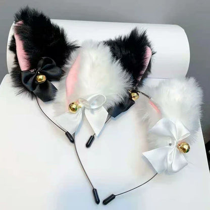 Girls Lace Bow Necklace Plush Bell Hairband Cosplay Masquerade-Party Costume