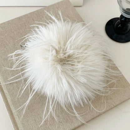 Large Feather Hair Rope Women Lady Elegant Black White Feather Elastic Hair Band Winter Headwear Fluffy Hair Scrunchy Hair Ring