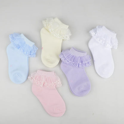 Pairs Cotton Lace Ruffle Princess Mesh Breathable Socks Children Ankle Short Sock White Pink Blue Baby Girls Kids Toddler