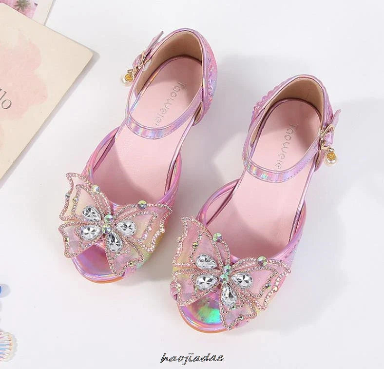 Summer High Heels Shoes for Girls Pageant Kids Sandals Child Mary Jane Shiny Princess Party Dress Up Shoes Purple Gold Pink Blue