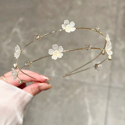 Double Layer Rhinestone Flower Hairbands for Women Fashion Elegant Metal Hair Hoop Korean Style Headwear Girls Hair Accessories