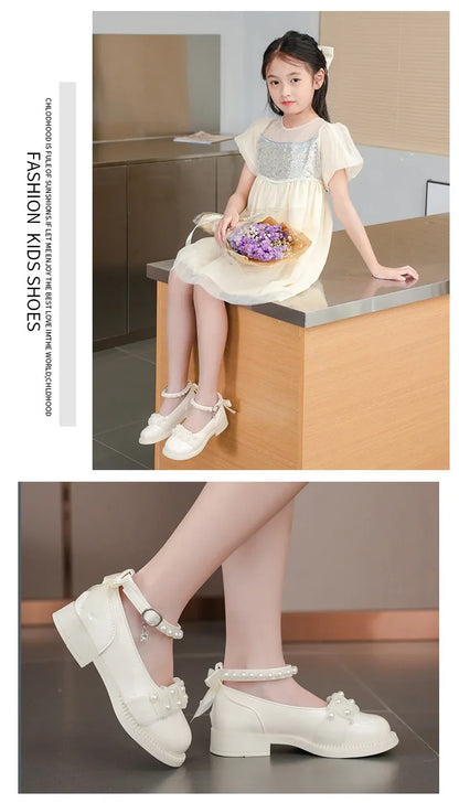 Spring Autumn Girl Glossy Leather Shoes Fashion Children Princess Causal Dress Flats Sweet Bowtie Kids School Mary Jane Shoes