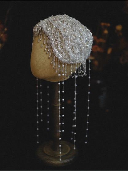 Fashion Exquisite Rhinestone Beaded Fringed Hat Yarn Bridal Wedding Personalized Retro Dress Wedding Photo Styling Jewelry