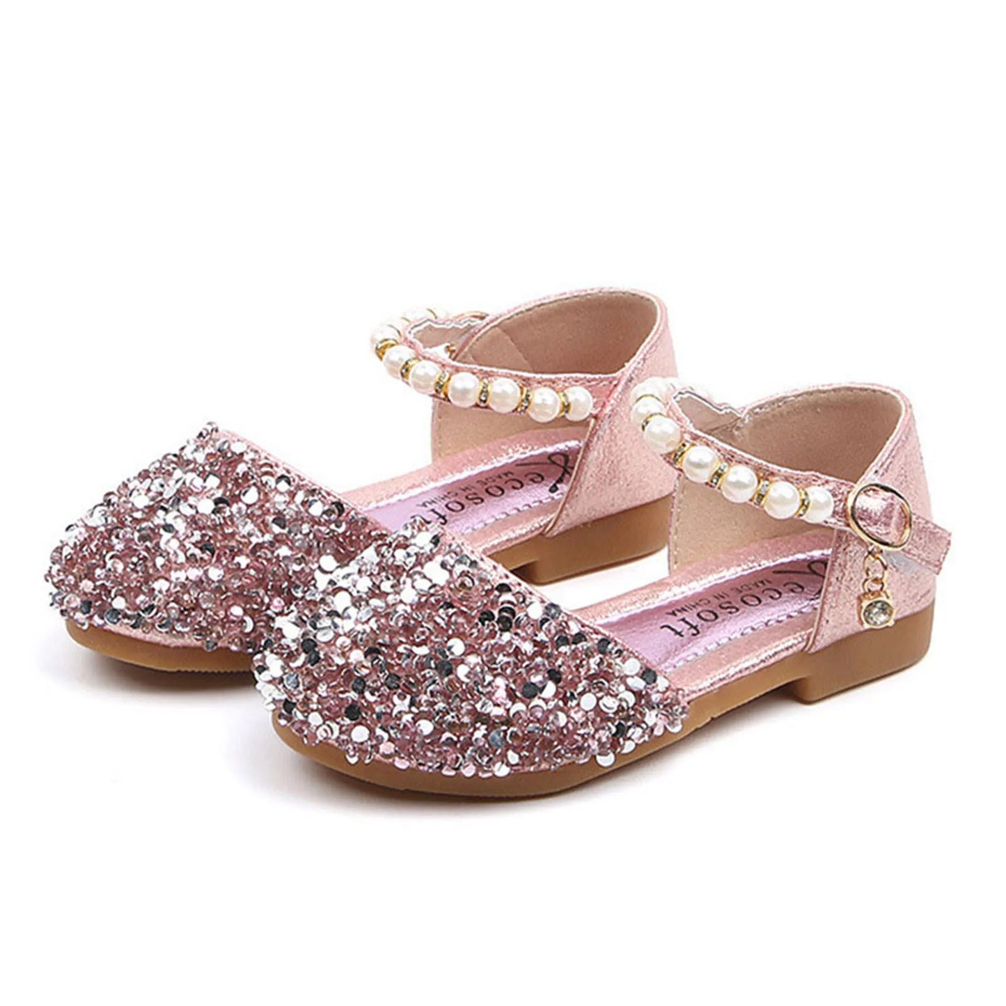 Summer Autumn Toddlers Princess Shoes, Sweet Style Little Girls Sequins Faux Pearl Decoration Sandals without Instep