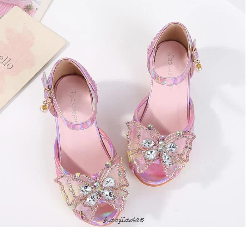 Summer High Heels Shoes for Girls Pageant Kids Sandals Child Mary Jane Shiny Princess Party Dress Up Shoes Purple Gold Pink Blue