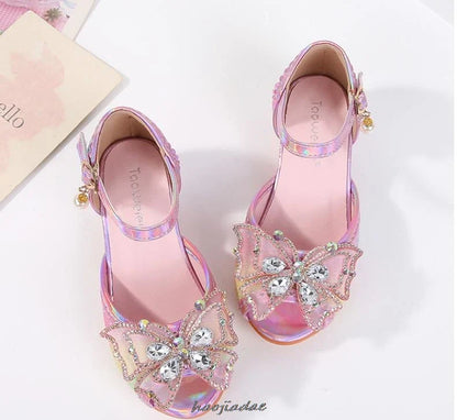 Summer High Heels Shoes for Girls Pageant Kids Sandals Child Mary Jane Shiny Princess Party Dress Up Shoes Purple Gold Pink Blue