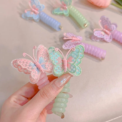 Cute Elastic Telephone Wire Line DIY Butterfly Hair Bundle Phone Cord Ponytail Holder Girls