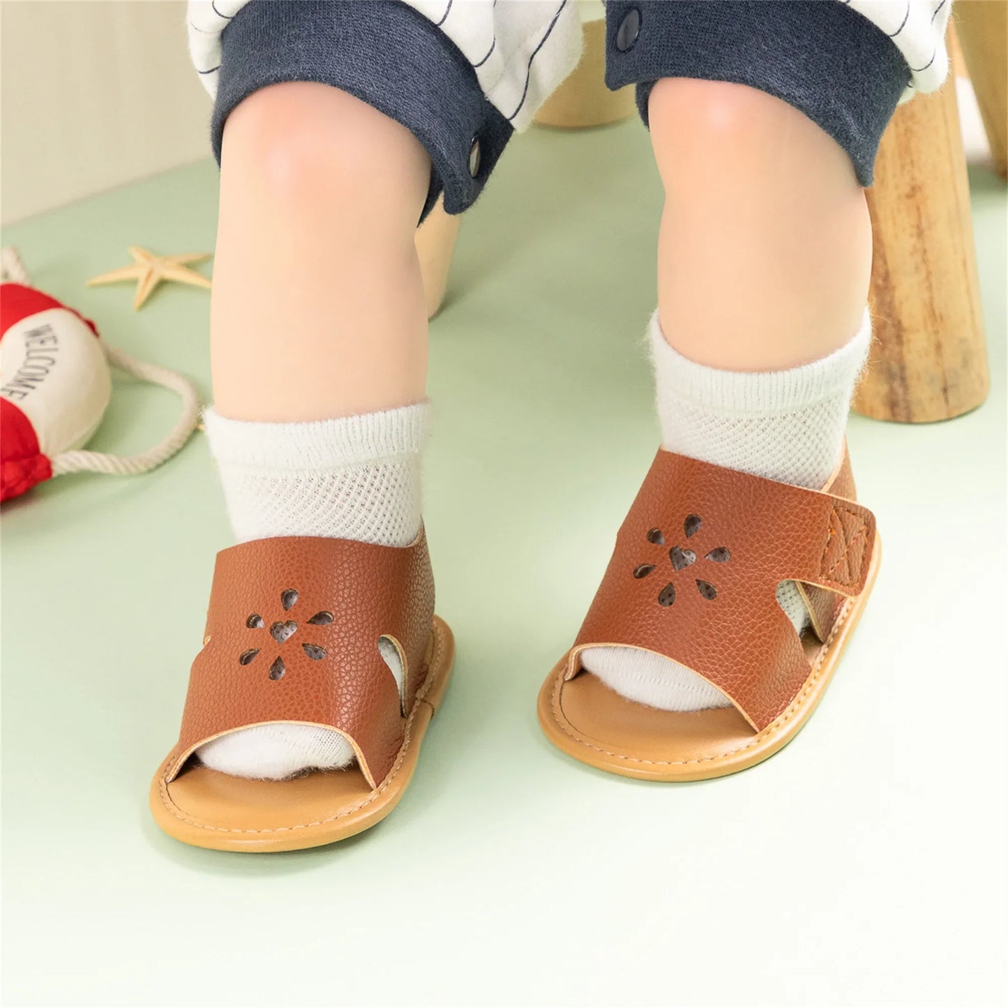 Baby Girl Summer PU Sandals Anti-slip Soft Sole Open-Toe Flower Hollow Shoes for Outdoor, School, Party