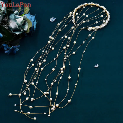 YouLaPan Pearls Tiara Wedding Headwear Handmade Beaded Tassels Headband for Bridal Woman Dress Jewelry Accessories HP610