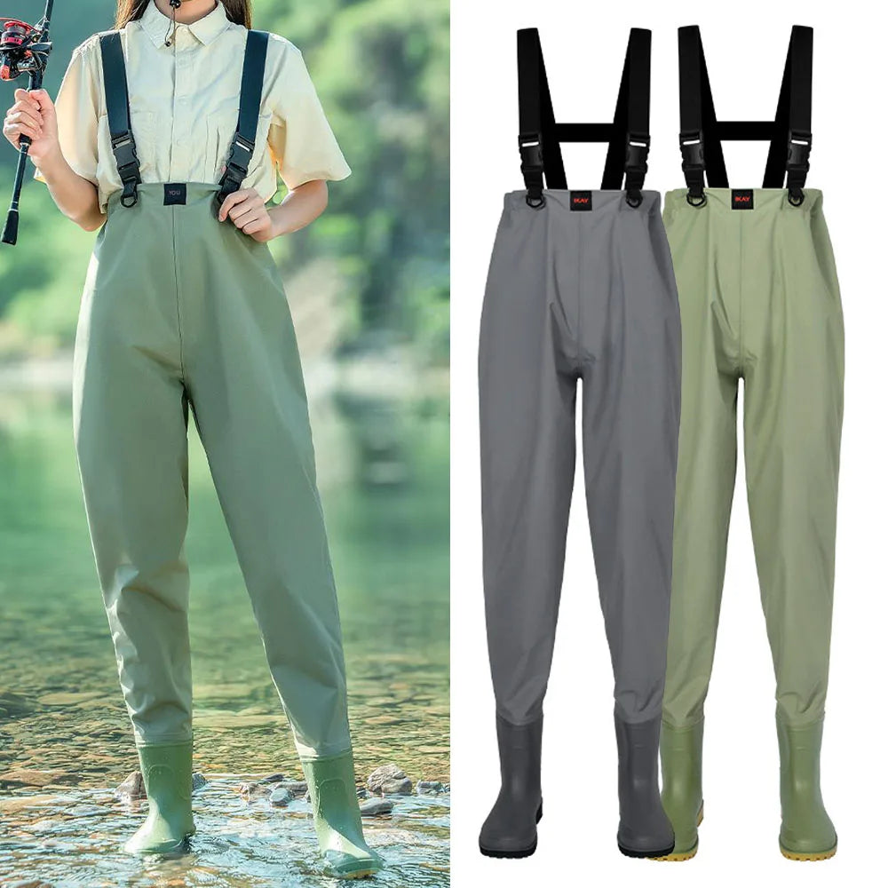 Fishing Wader Pants Overalls With Boots Set Adult Men Women Chest-Lenght Hunting Rice Transplanting Waterproof Trousers Suit
