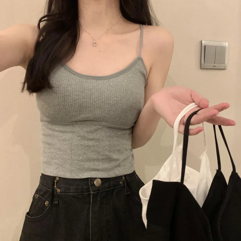 Sexy ort Strap Vest Women's Inner Wear with Chest Pad Autumn Winter ort Sle Bal Trendy Base irt for Young Women