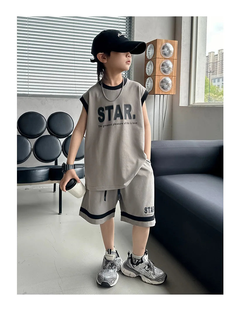 Boys Basketball Jerseys New Fashion Vest + Shorts 2Pcs Boys Clothing Sets Teenagers Kids Clothes