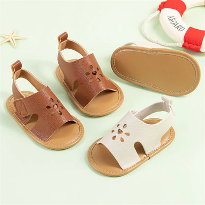 Baby Girl Summer PU Sandals Anti-slip Soft Sole Open-Toe Flower Hollow Shoes for Outdoor, School, Party