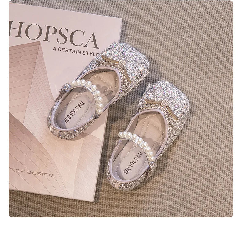 Girls Princess Shoe Soft Sole Ballet Dance Shoes Water Diamond Small Leather Shoes Mary Jane Shoes