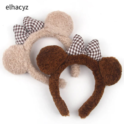 Mickey Mouse Disney Fashion Women Bow Bear Ear Plush Hair Band Cartoon Headband Female Sweet Cute Girls Hairband Hair Accessorie