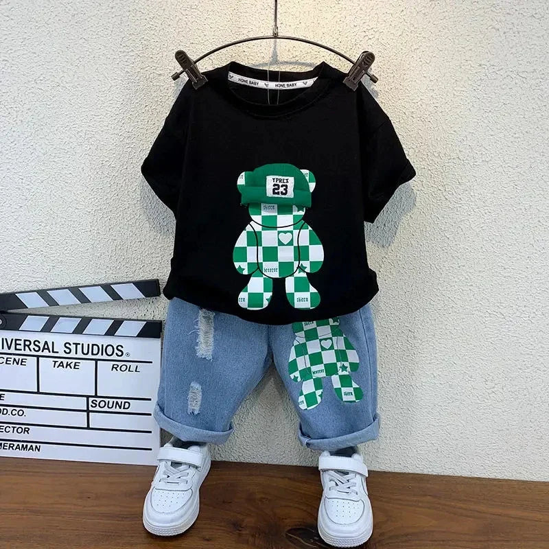 New Selling Summer Baby Boys Clothing Sets Tops bear T-shirt +Short Pants 2 Pieces Set Kids