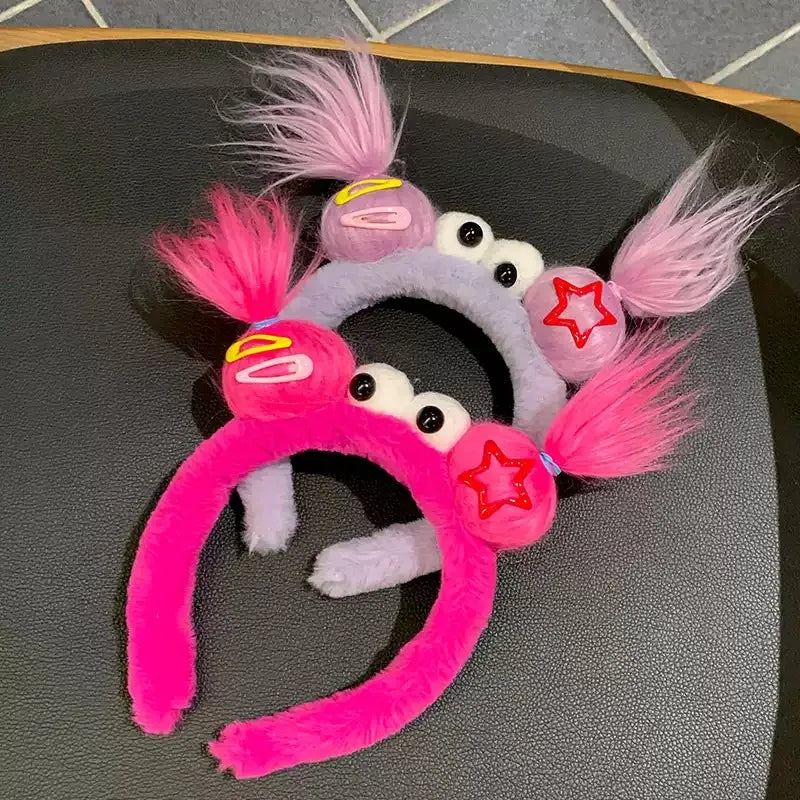 Girls Face Wash Headband Plush Skin Care Bath Shower Makeup Hair Band Soft Absorbent Cartoon Clown Doll Hair Accessories