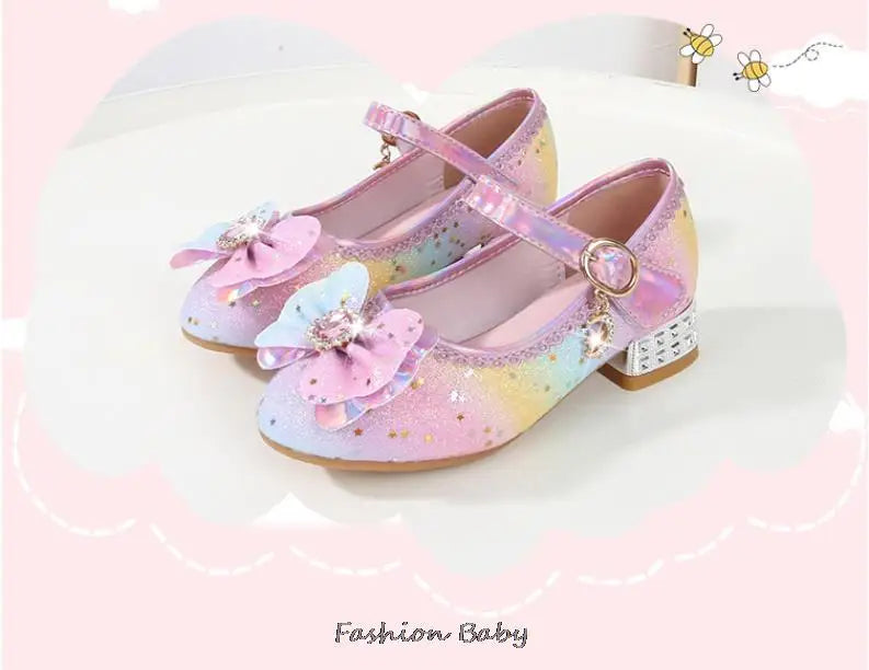Princess Shoes Children Shoes Round-Toe Soft-Sole Big Girls High Heel Princess Crystal Party Shoes Single Shoes