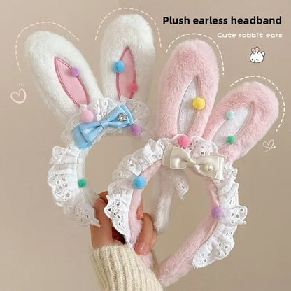 New cute plush headband with bow & rabbit ears,lace trim for delicacy.Soft skin-friendly,no hair damage.Perfect for washing face