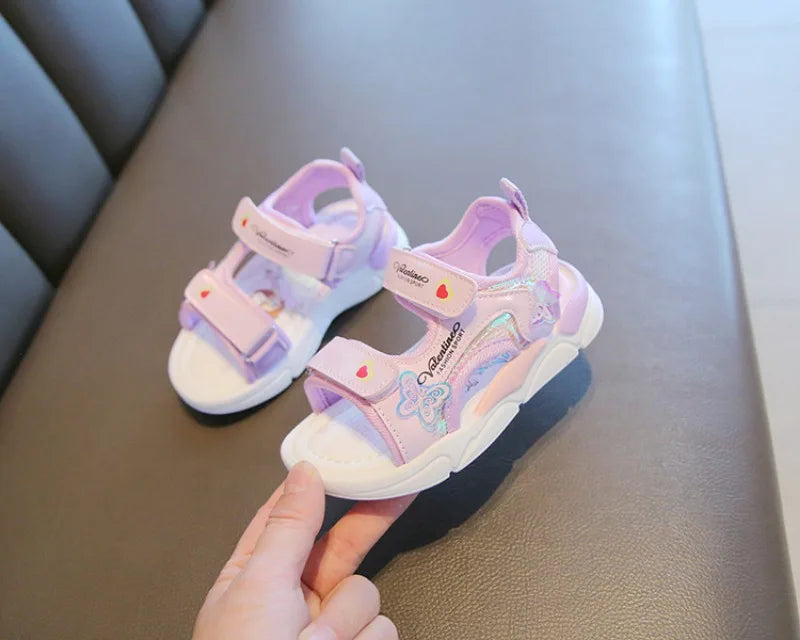 Sandalias Princess Sandals Summer New Cartoon Girl Shoe Soft Sole Baby Sandals Fashion Beach Shoe Flat Sandals Kid Shoe