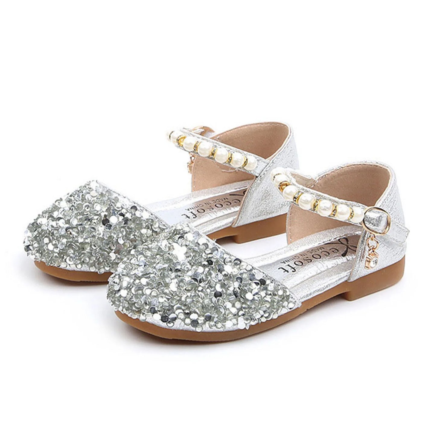 Summer Autumn Toddlers Princess Shoes, Sweet Style Little Girls Sequins Faux Pearl Decoration Sandals without Instep