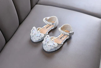 Kids Sandals for Girls Rhinestone Butterfly Elegant Versatile Children's Summer Sandals Soft Bottom Princess Fashion Flat Shoes