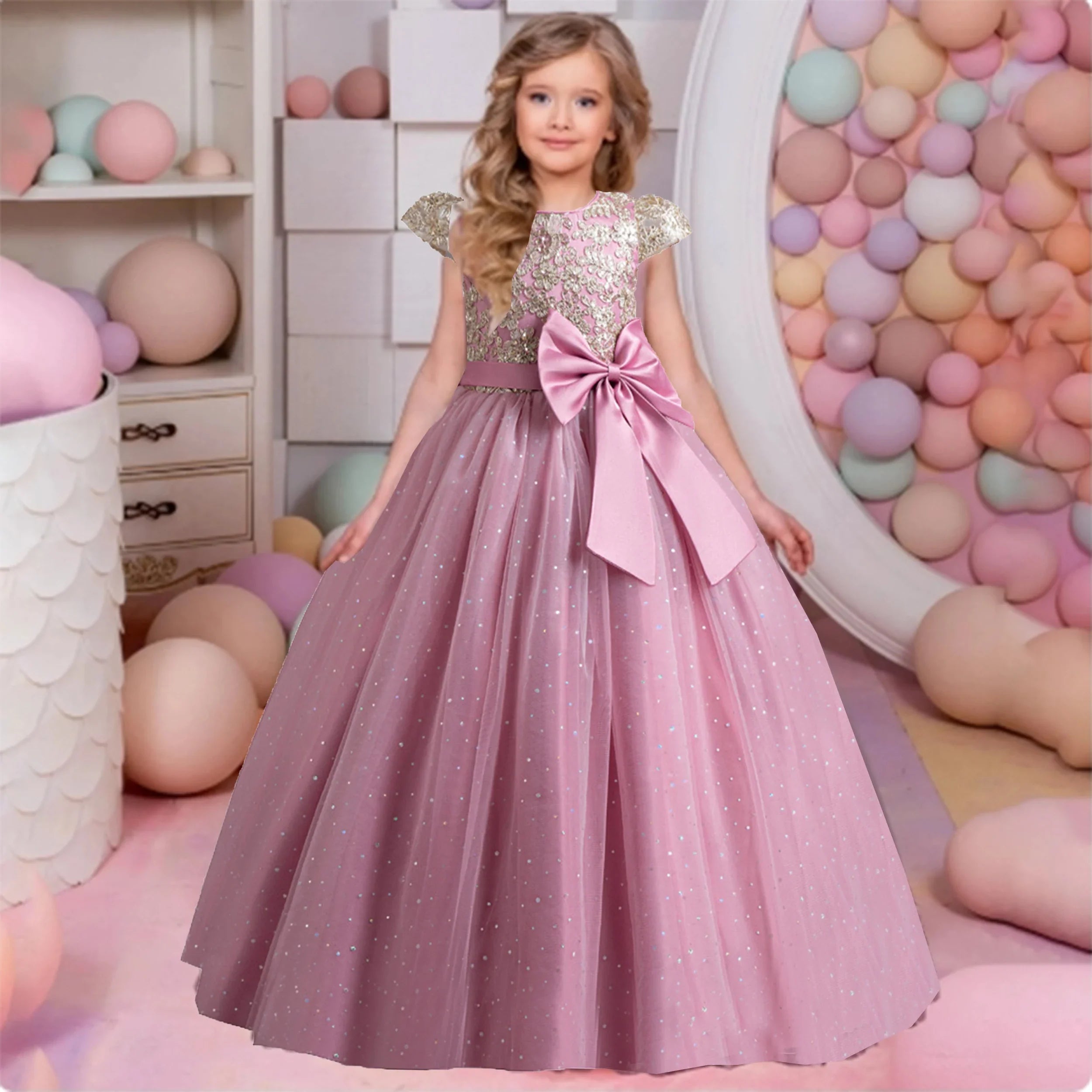 Stunning Little/Big Girls Lace Flower Girl Wedding Bridesmaid Birthday Party Holiday Pageant Easter Prom Fancy Dress