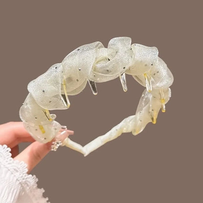Fashion Lace Mesh Hairband Pleated U Shape Hair Comb Toothed High Cranium Hair Hoop for Women Girls