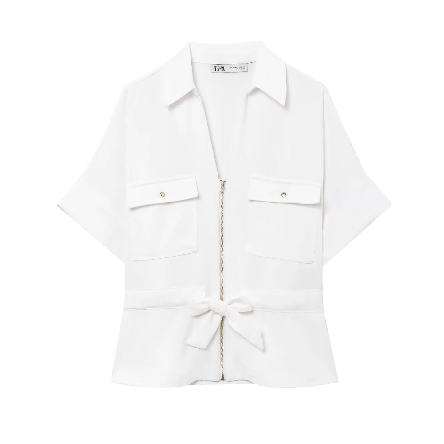HH Women Pants Suit Solid Short Sleeve Zipper Pocket Drawstring Design Shirt Top+Elastic Waist Loose Casual Wide-leg Pants