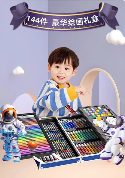 144PCS Painting Art Set Students' Art Supplies Gift Watercolor Pen Oil Pastel Colored Pencil Aluminum Case Art Painting Supplies