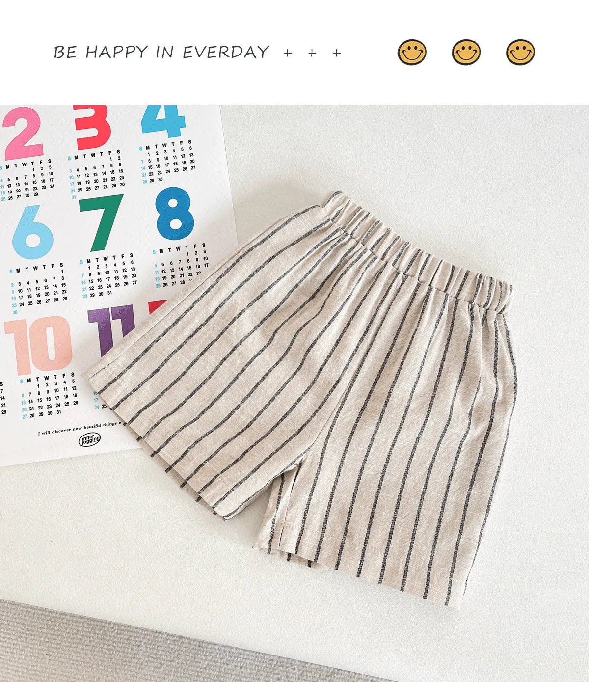 Set Children Unisex Summer New Style Cotton Stripe Pocket Shirt Polo Collar Shourts Fashion Casual Brief Versatile Korean