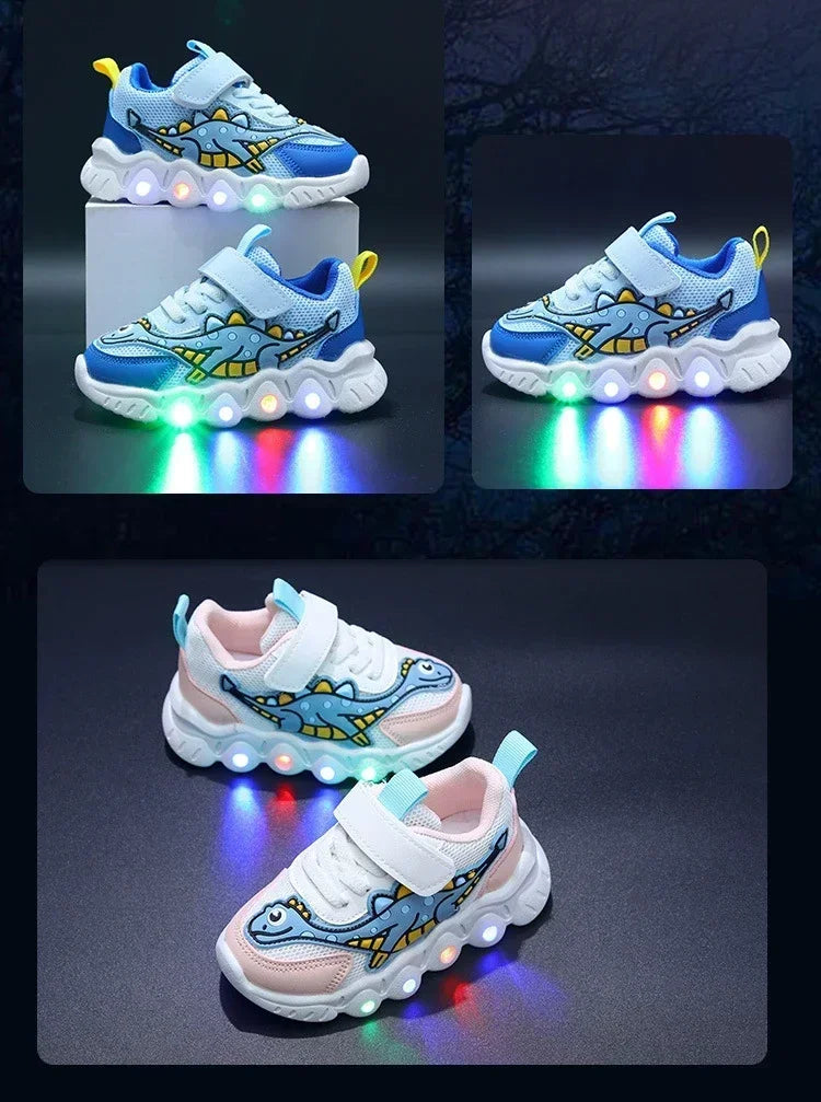 Children Cute Cartoon Boys Casual Sneaker for Children Shoes Girl Mesh Breathable Lighting Shoes Baby Illuminated Shoe