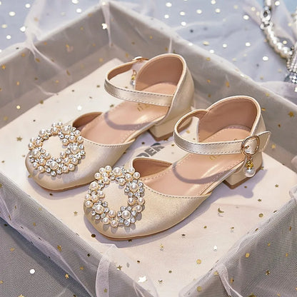 Mary Jane Shoes Kid's Beading Flats Kid's Buckle Ballet Flat Low With Female Children's Shoes Princess Shoes Green Sandals