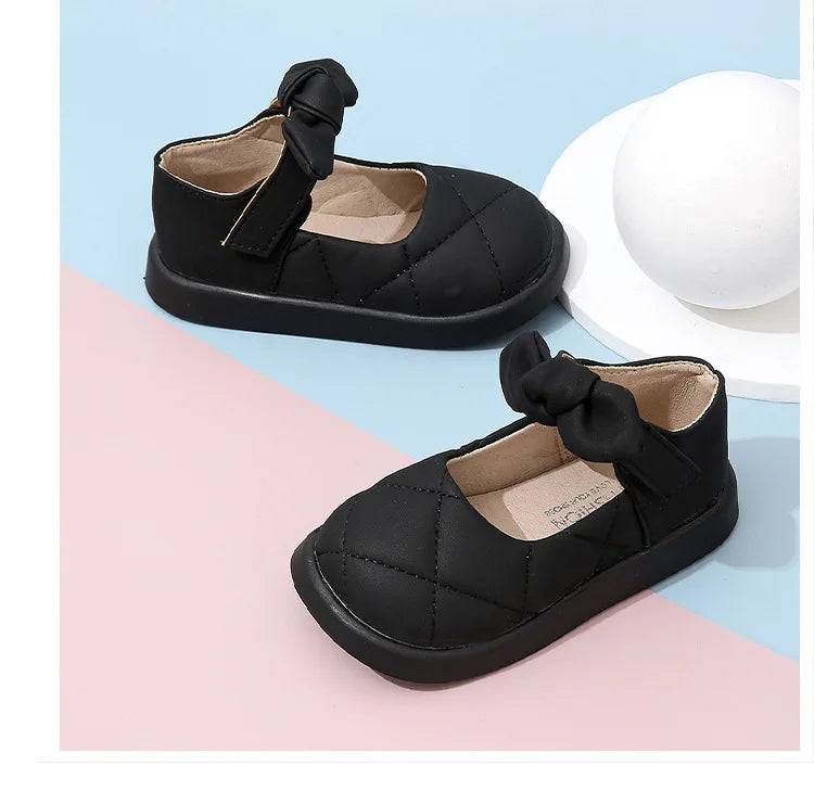 Children's Leather Shoes Non-slip Soft Bottom Kids Mary Jane Shoes Fashion Solid Color Bowknot Girls School Causal Single Shoes