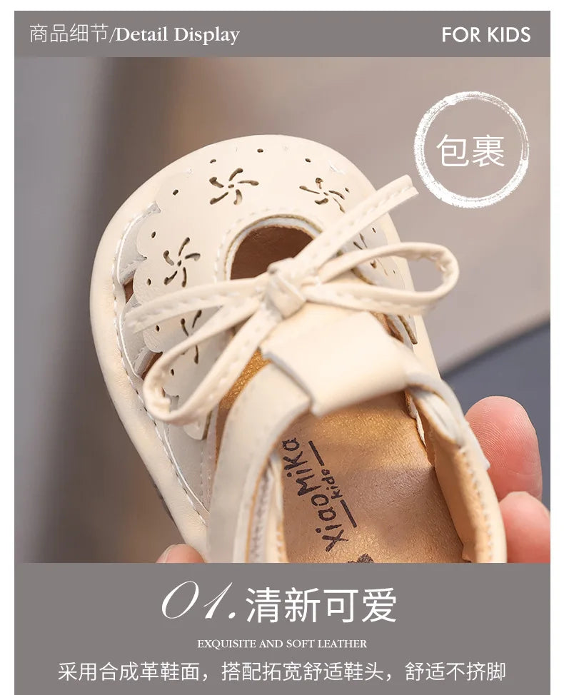 Baby Girl Sandals Summer Infant Shoes Outwear First Walkers Cute Sweet Close-toed Sandals For Girl Pink, Beige