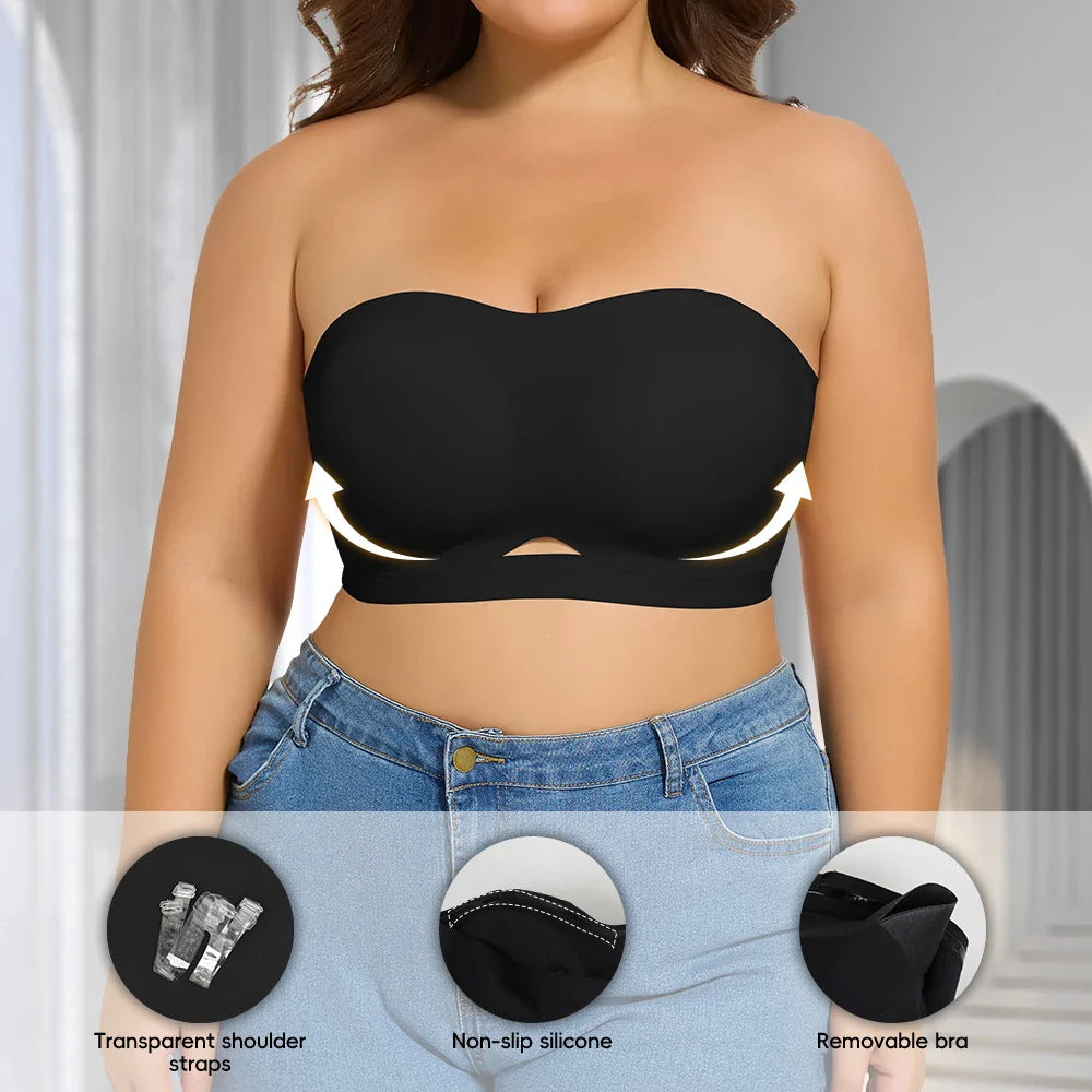 Strapless Bras for Women Lift Bra Wire-Free Anti-Slip Invisible Push Up Seam-free Detachable Straps Bandeau