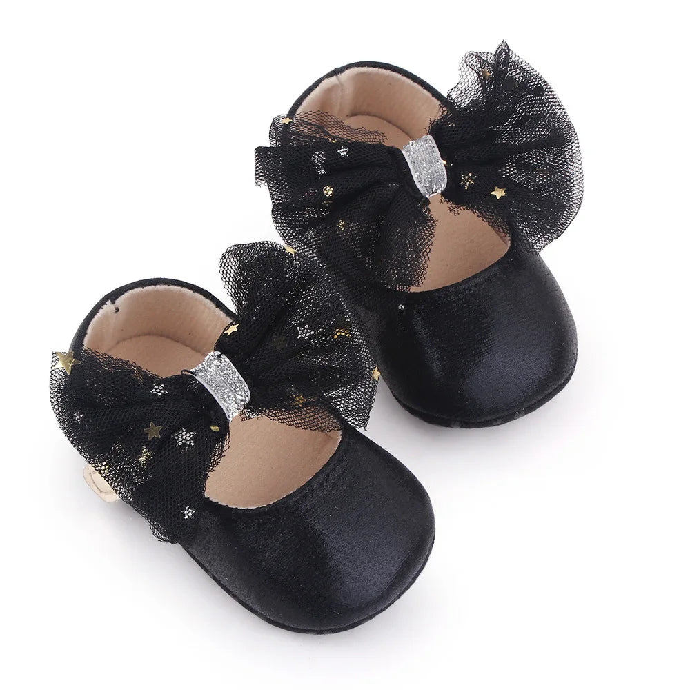 Spring and Autumn New Girl Baby Princess Shoes Mesh Bow 0-12 Months Baby Shoes Single Shoes Learning Walking Shoes