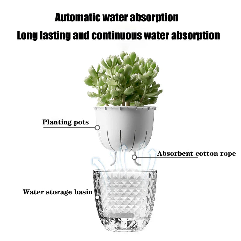 Self Watering Flowerpot Automatic Water Absorbing Flowerpot Transparent Double Layer Plastic Succulent Plant Pot Decorative Pot