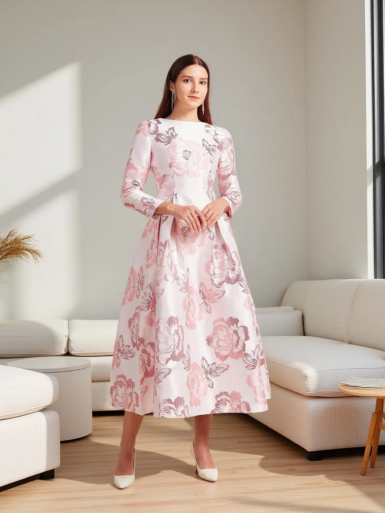 Autumn-Winter New Luxury Elegant Pink Party Banquet Evening Gown for Wedding Guest Dresses