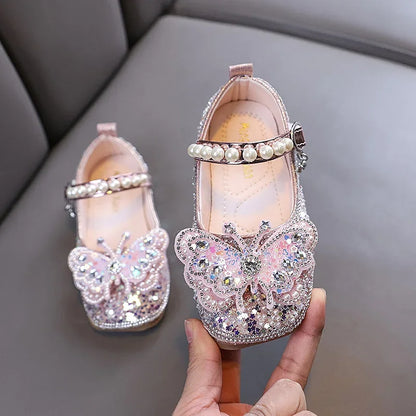 Fashion Children's Bow Rhinestone Sequin Kids Shoes Baby Party Student Flat Performance Shoes