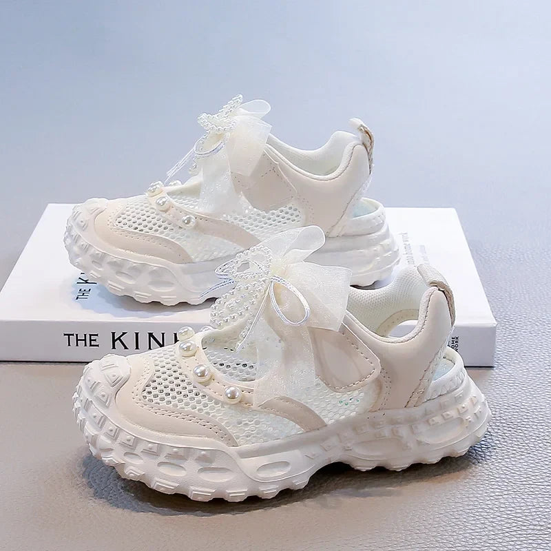 Summer Children School Running Sandals Sweet Breathable Girls Mesh Sports Sandals Non-slip Fashion Kids Princess Cut-outs Shoes
