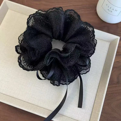 Sweet Drawstring Bow Lace Hair Scrunchies For Women Elastic Hair Bands Ponytail Holders Girl Hair Accessories