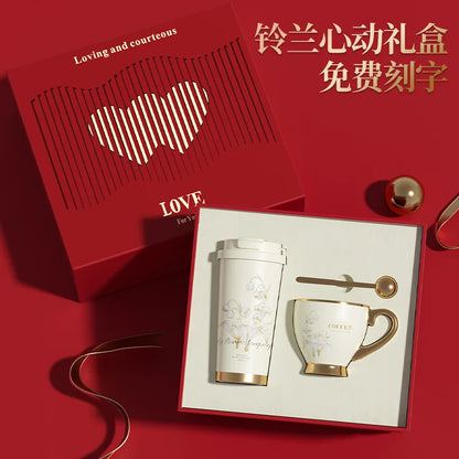 Gold Rim Ceramic Coffee Mug Large Luxury Ceramic Cup Set For GiftStainless Steel Vacuum Flask Customizable