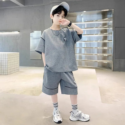 Boys Suit Child set Clothes Short-Sleeved loose black t-shirt + half pants Teenager Tracksuits Kids 8 10 12 year