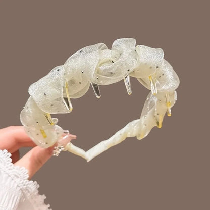 Fashion Lace Mesh Hairband Pleated U Shape Hair Comb Toothed High Cranium Hair Hoop for Women Girls